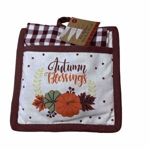 Harvest Collection Kitchen Dish Towel & Pot Holder Autumn Blessings. Brand New